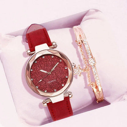 Casual Watches Women Romantic Starry Sky Watch Bracelet Leather Rhinestone Designer Ladies Clock Simple Dress Gfit Montre Femme