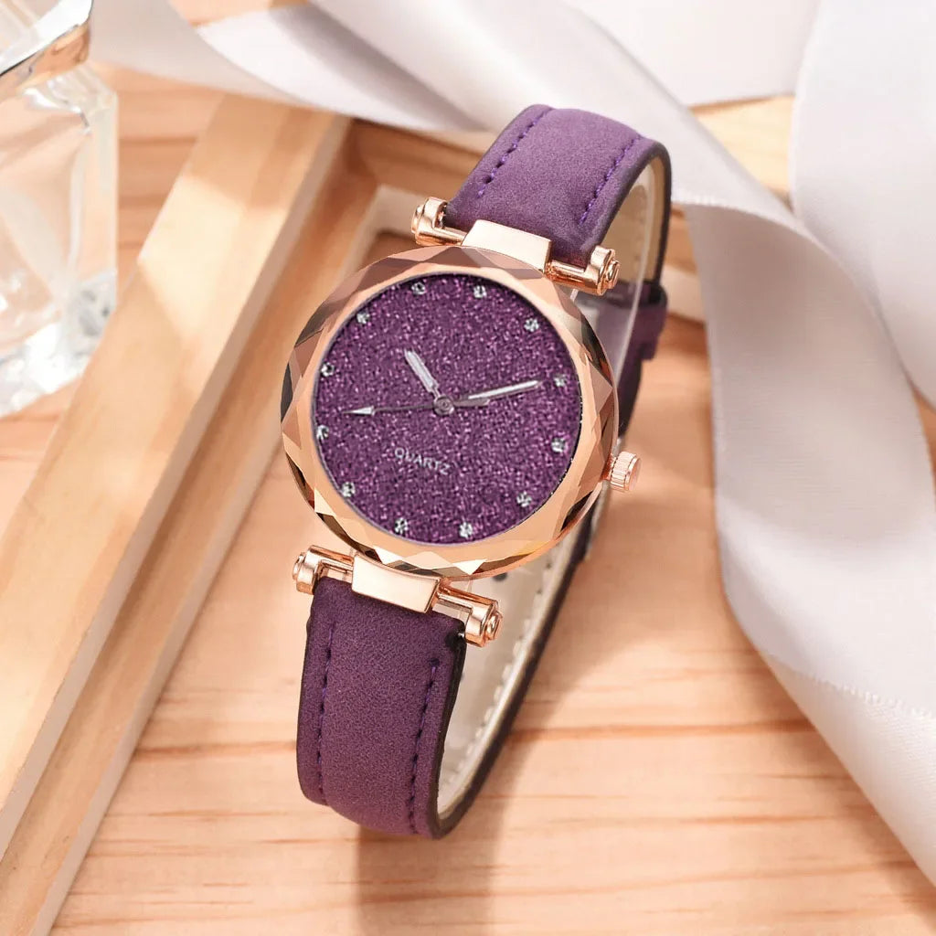 Casual Watches Women Romantic Starry Sky Watch Bracelet Leather Rhinestone Designer Ladies Clock Simple Dress Gfit Montre Femme