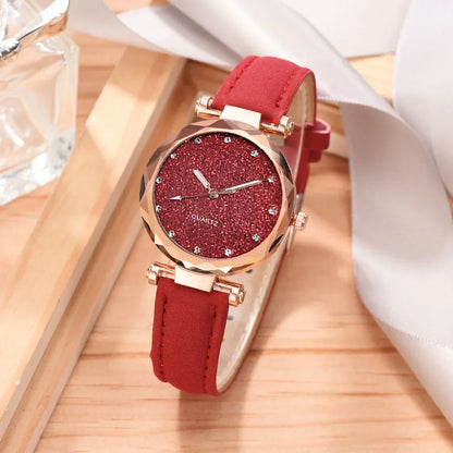 Casual Watches Women Romantic Starry Sky Watch Bracelet Leather Rhinestone Designer Ladies Clock Simple Dress Gfit Montre Femme