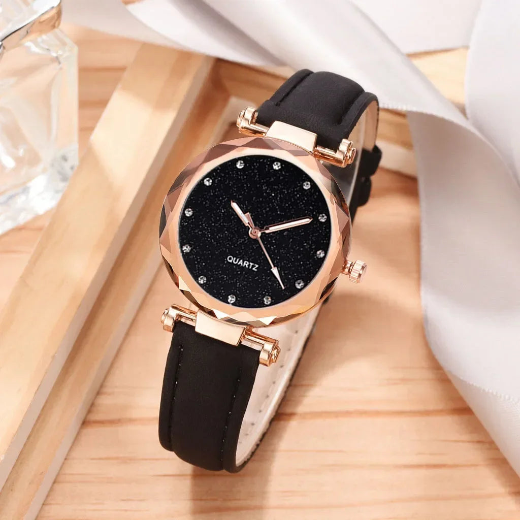 Casual Watches Women Romantic Starry Sky Watch Bracelet Leather Rhinestone Designer Ladies Clock Simple Dress Gfit Montre Femme