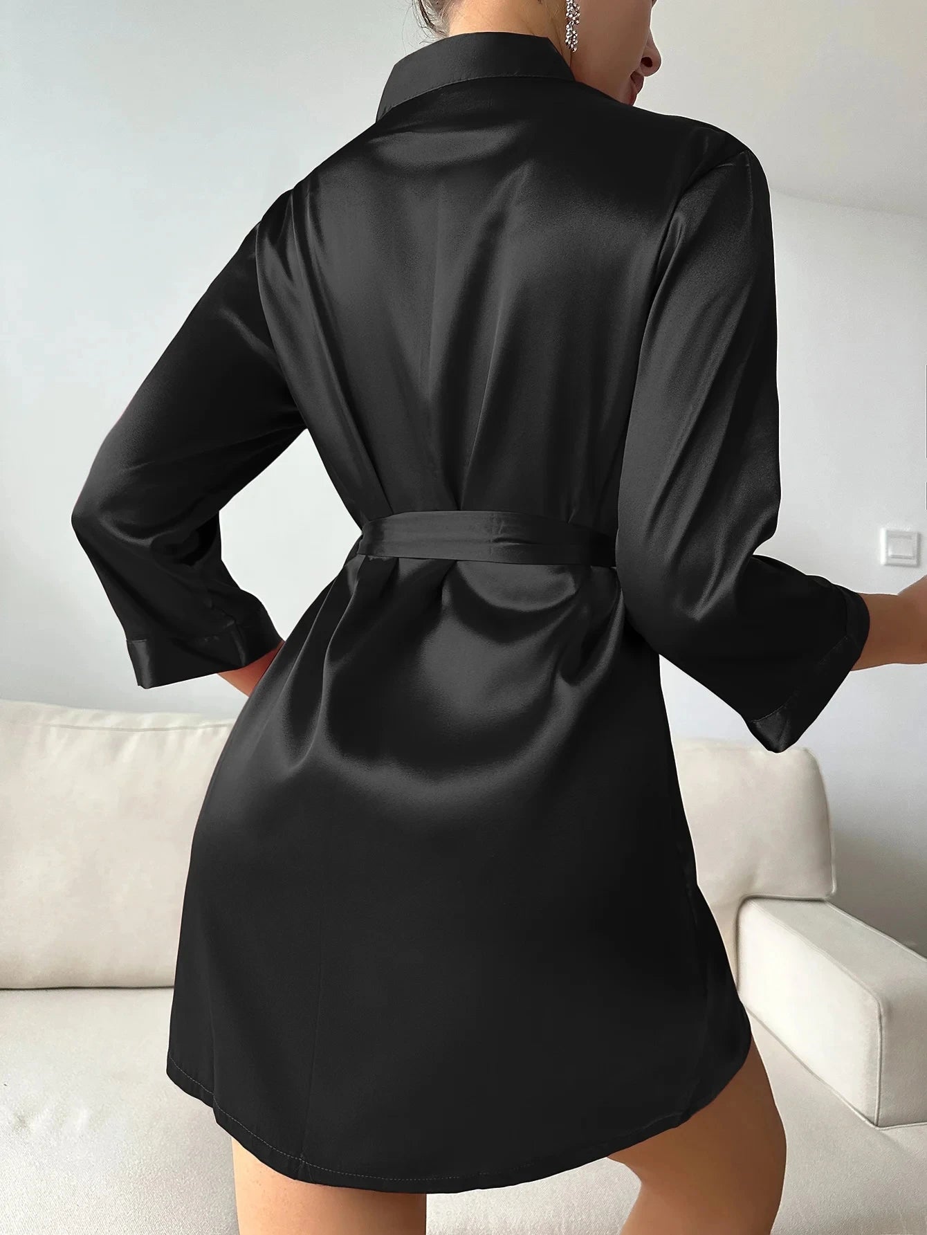 Satin Night Robe Long Sleeve-women pyjamas