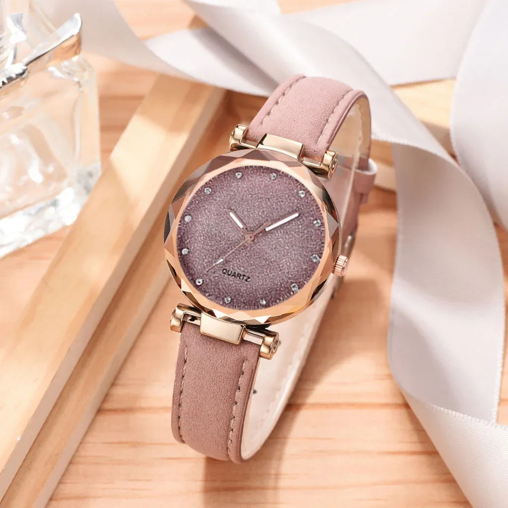 Casual Watches Women Romantic Starry Sky Watch Bracelet Leather Rhinestone Designer Ladies Clock Simple Dress Gfit Montre Femme