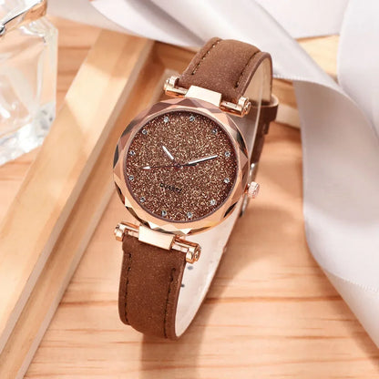 Casual Watches Women Romantic Starry Sky Watch Bracelet Leather Rhinestone Designer Ladies Clock Simple Dress Gfit Montre Femme