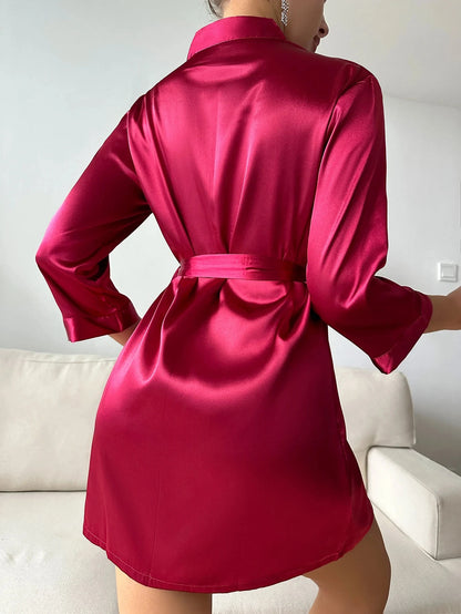 Satin Night Robe Long Sleeve-women pyjamas