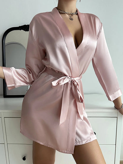 Satin Night Robe Long Sleeve-women pyjamas