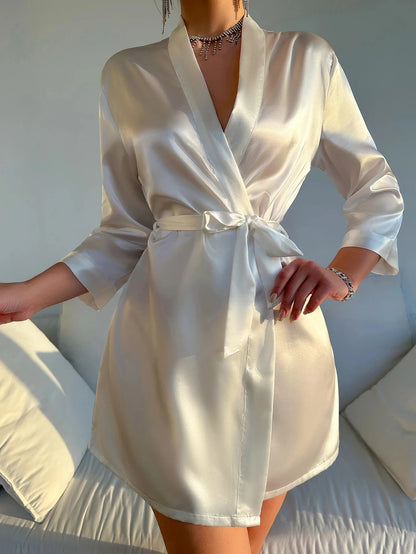 Satin Night Robe Long Sleeve-women pyjamas