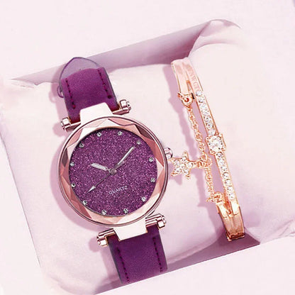 Casual Watches Women Romantic Starry Sky Watch Bracelet Leather Rhinestone Designer Ladies Clock Simple Dress Gfit Montre Femme