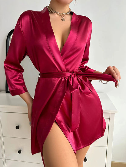 Satin Night Robe Long Sleeve-women pyjamas